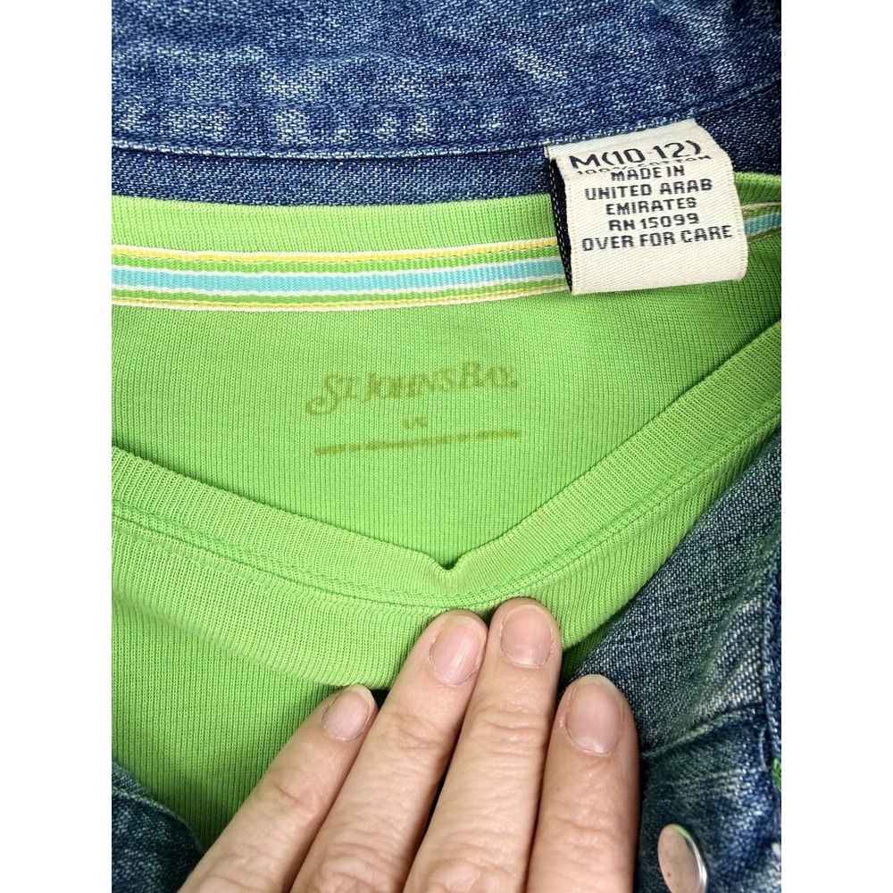 Classic Elements Womens Medium 10-12 Jean Top Green Accents St. Pattys Heart Vtg - Picture 8 of 11